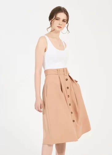 Nude Midi Skirt_MI100.14_Miki Classic Brand_ชุดเดรส Midi ปุ่มปุ่มเปลือย