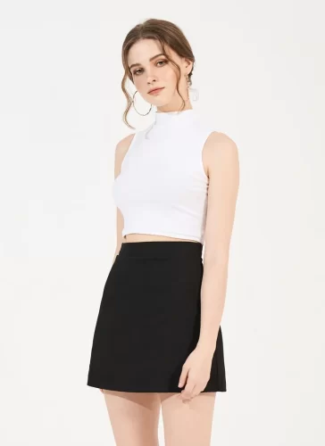 Skittin Black Short A Line Skirt_MI100.11_Miki Classic Brand_ชุดเดรสสั้นทรงเอสีดำ Skittin