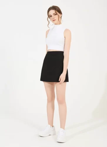 Skittin Black Short A Line Skirt_MI100.11_Miki Classic Brand_ชุดเดรสสั้นทรงเอสีดำ Skittin