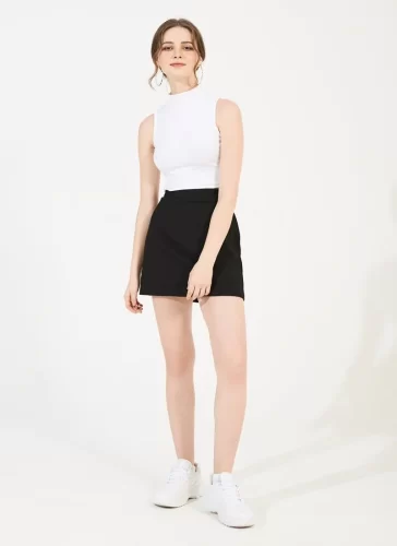 Skittin Black Short A Line Skirt_MI100.11_Miki Classic Brand_ชุดเดรสสั้นทรงเอสีดำ Skittin