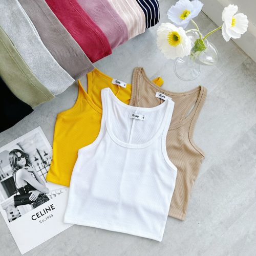 One Last Time Elastic Tank Top_AC223_TOPTIFY Brand _เสื้อครอปสามรูสำหรับผู้หญิง One Last Time Top ผลิตจากยางยืดจั๊มพ์ยืด