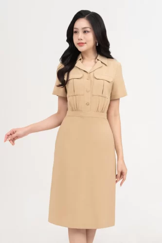 Shirtwaist Dress_IV115.12_IVY MODA Brand_ชุดเดรสคอปก 2 ชั้นพร้อมเสื้อผ้า