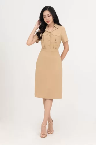 Shirtwaist Dress_IV115.12_IVY MODA Brand_ชุดเดรสคอปก 2 ชั้นพร้อมเสื้อผ้า