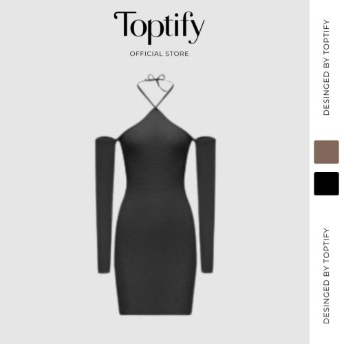 Shina Halter Neck Form Fit Body Dress_DT14_TOPTIFY Brand _ชุดเดรส Shina แขนยาวและไหล่แบน