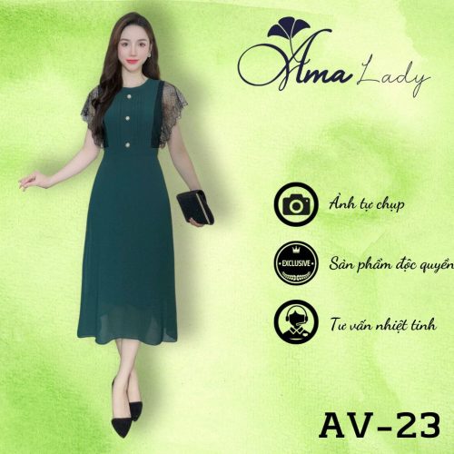 Short Sleeve Crew Neck A Line Midi Dress_AV-23_Amalady Brand