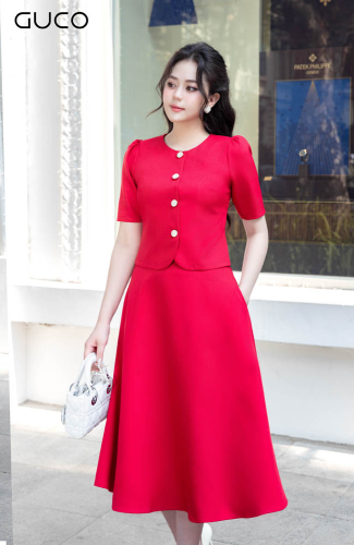 Flared Midi A Line Skirt_V10017D_GUCO Brand_กระโปรงบาน