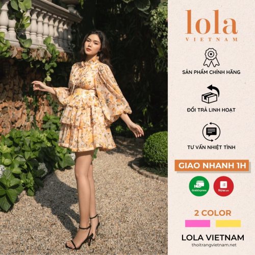 Puff Sleeve Ruffle Mini Dress_LO76.3_LOLA Brand_ชุดเดรสผู้หญิงแขนพัฟน่ารักสไตล์ Banh Beo