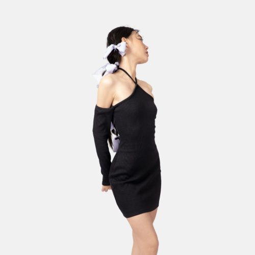 Shina Halter Neck Form Fit Body Dress_DT14_TOPTIFY Brand _ชุดเดรส Shina แขนยาวและไหล่แบน