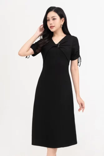 V Neck Midi Dress_IV115.6_IVY MODA Brand_ชุดเดรสสไตล์โบราณ