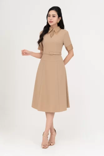 Rayon Midi Dress With Belt_IV115.13_IVY MODA Brand_PURE DRESS – ชุดเดรสเรยอนเยอรมันโบราณพร้อมเข็มขัด