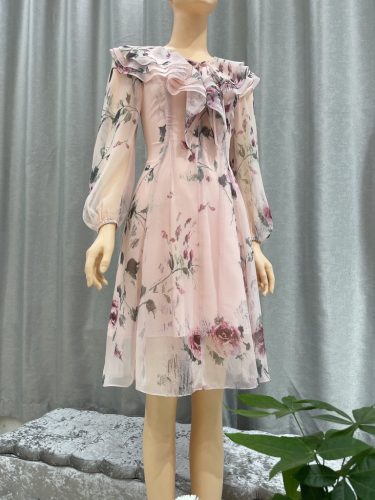 Long Sleeve Floral Pattern Flared Midi Dress With Rufle Neck_Elie dress_JO74.14_Jolly Brand