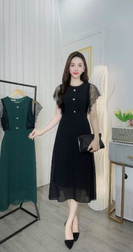 Short Sleeve Crew Neck A Line Midi Dress_AV-23_Amalady Brand