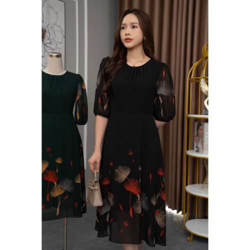 Half Sleeve Floral Pattern Flared Midi Dress_AV-70_Amalady Brand