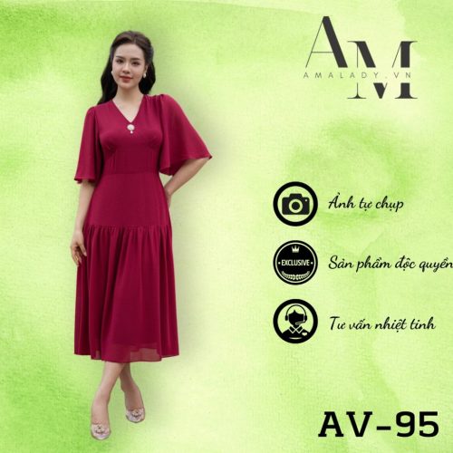 V Neck Half Sleeve Flared Mixi Dress_AV-95_Amalady Brand