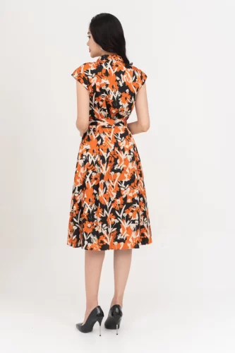 Floral Pattern Flared Midi Dress_IV115.16_IVY MODA Brand_เดรสแขนกุดลาย