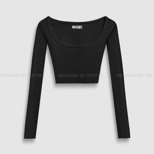 Better Together Square Neck Long Sleeve Croptop_AC31_TOPTIFY Brand _เสื้อครอปแขนยาวสีพื้นคอเหลี่ยมสำหรับผู้หญิง ทรงเบสิค Better Together Top