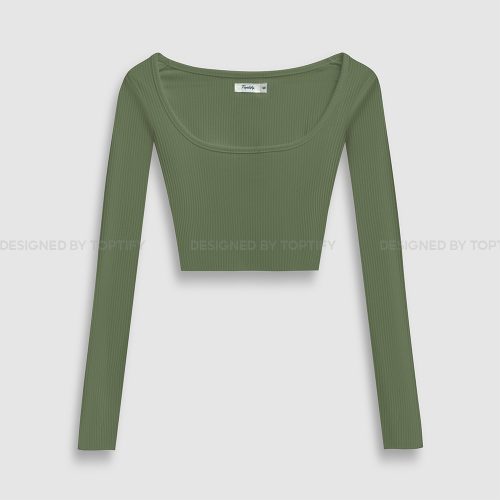 Better Together Square Neck Long Sleeve Croptop_AC31_TOPTIFY Brand _เสื้อครอปแขนยาวสีพื้นคอเหลี่ยมสำหรับผู้หญิง ทรงเบสิค Better Together Top