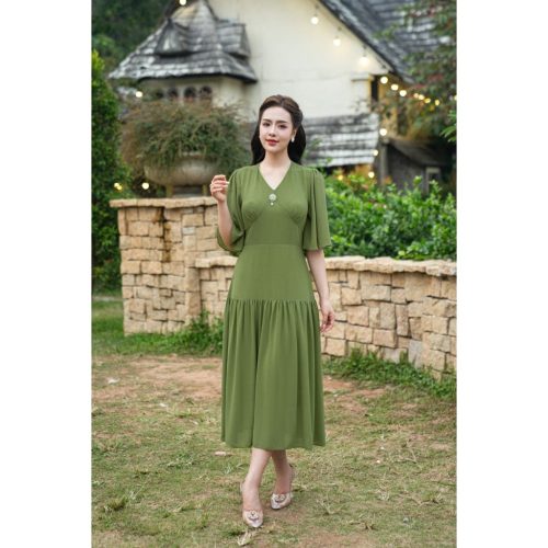 V Neck Half Sleeve Flared Mixi Dress_AV-95_Amalady Brand