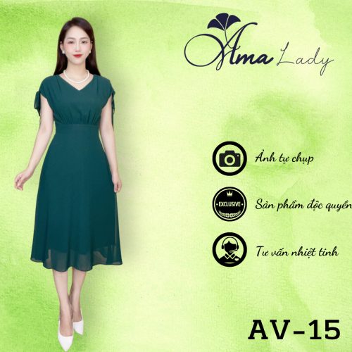 V Neck Flared Midi Dress_AV-15_Amalady Brand