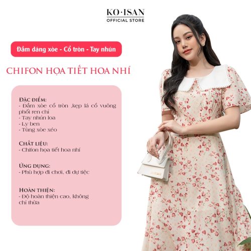 Princess Floral Pattern Vintage Puff Sleeve Midi Dress_22056687_KOISAN Brand_เดรสลายดอกไม้สาวน้อยสไตล์วินเทจ ดีไซน์แขนสวิงเจ้าหญิง