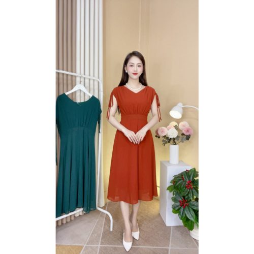 V Neck Flared Midi Dress_AV-15_Amalady Brand