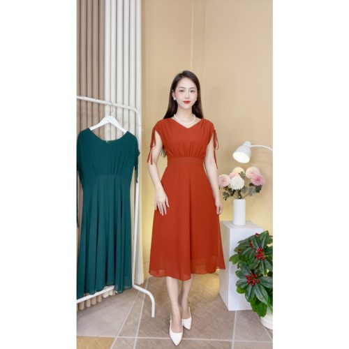 V Neck Flared Midi Dress_AV-15_Amalady Brand