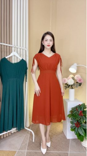 V Neck Flared Midi Dress_AV-15_Amalady Brand