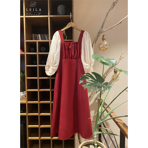 Lila Puff Half Sleeve Tie Waist Flared Midi Dress_LE14.15_Leila Closet Brand_Lila dress