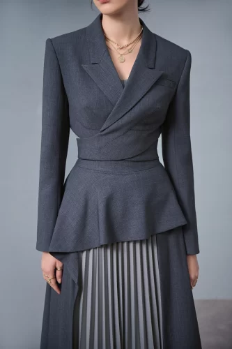 Cloud Gray Crisscrossed Croptop Blazer_LA68.18_L’allée Brand