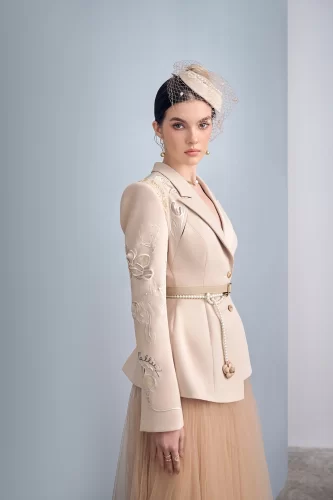 Camel Asymmetrical Lapel Blazer_LA68.16_L’allée Brand