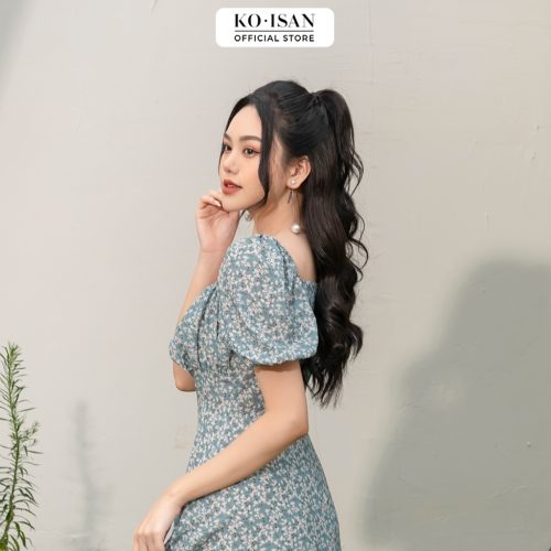 Vintage Floral Pattern Puff Sleeve Midi Dress_21056689_KOISAN Brand_เดรสยาวลายดอกไม้วินเทจ ดีไซน์แขนพองแบบผู้หญิง