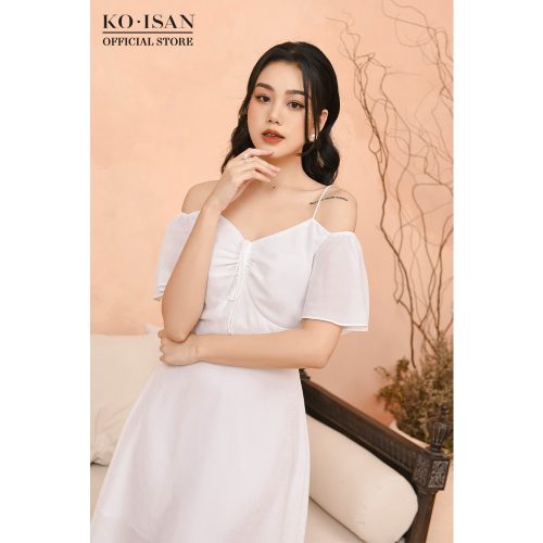 Off The Shoulder Flared Midi A Line Dress_21056603_KOISAN Brand_ชุดเดรสเปิดไหล่สองชิ้นที่ดูเป็นผู้หญิงและหรูหราพร้อมดีเทลโบว์บาน