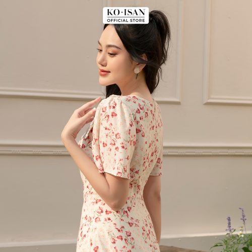 Princess Floral Pattern Vintage Puff Sleeve Midi Dress_22056687_KOISAN Brand_เดรสลายดอกไม้สาวน้อยสไตล์วินเทจ ดีไซน์แขนสวิงเจ้าหญิง