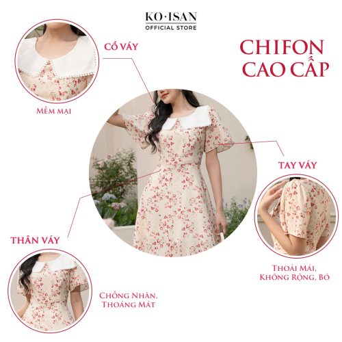 Princess Floral Pattern Vintage Puff Sleeve Midi Dress_22056687_KOISAN Brand_เดรสลายดอกไม้สาวน้อยสไตล์วินเทจ ดีไซน์แขนสวิงเจ้าหญิง