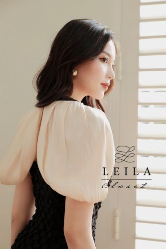 Jenny Puff Sleeve Tie Waist Long A Line Dress_LE14.8_Leila Closet Brand