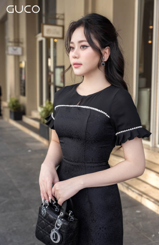 Crew Neck Midi A Line Dress_4395_GUCO Brand_เดรสทรงเอแขนลูกปัดคอกลม