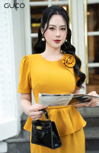 Flower Detailed Peplum Dress_4442_GUCO Brand_ชุดเดรสทำงานลายดอกไม้ Peplum