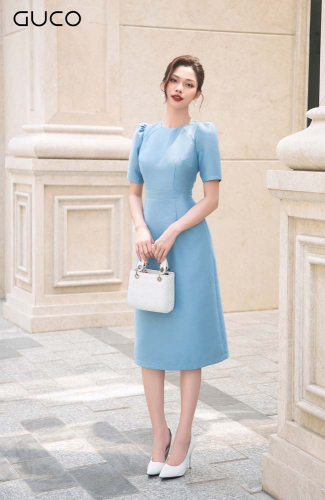 Short Sleeve Midi Dress_4458_GUCO Brand_ชุดเดรสทำงานแขนสั้น