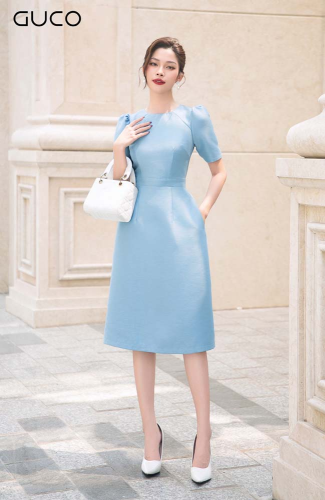 Short Sleeve Midi Dress_4458_GUCO Brand_ชุดเดรสทำงานแขนสั้น