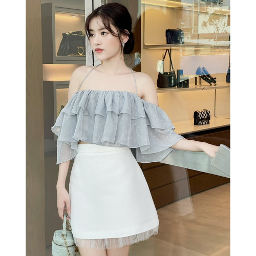 Tappta Skirt_FL131.12_FLANE Brand_กระโปรงผ้าลูกไม้สีขาว