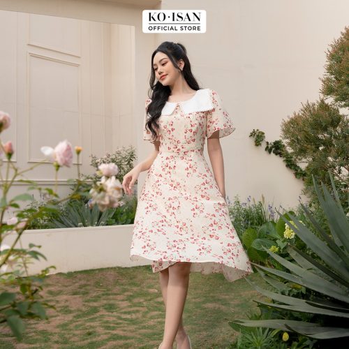 Princess Floral Pattern Vintage Puff Sleeve Midi Dress_22056687_KOISAN Brand_เดรสลายดอกไม้สาวน้อยสไตล์วินเทจ ดีไซน์แขนสวิงเจ้าหญิง