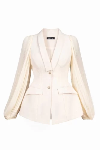 Flora Cream Puffy Sleeves Blazer_LA68.17_L’allée Brand