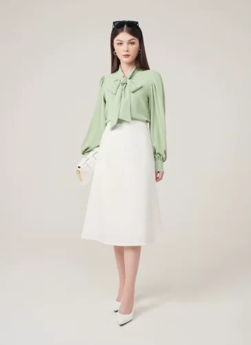 Nola White Long A Line Skirt_MI100.4_Miki Classic Brand_ชุดโนล่าสีขาว