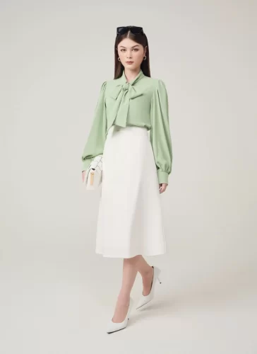 Nola White Long A Line Skirt_MI100.4_Miki Classic Brand_ชุดโนล่าสีขาว