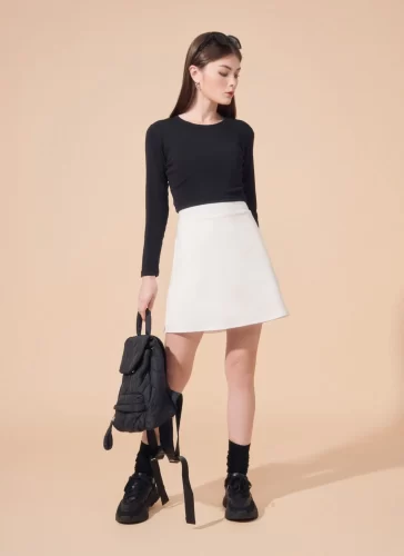 Mara White A Line Skirt_MI100.2_Miki Classic Brand_ชุดเดรสทรงเอ สีขาว MARA