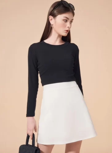 Mara White A Line Skirt_MI100.2_Miki Classic Brand_ชุดเดรสทรงเอ สีขาว MARA