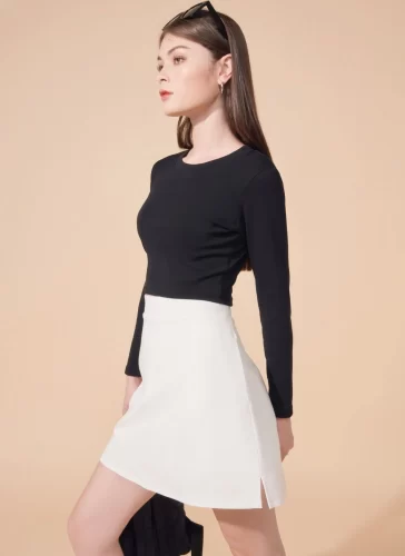 Mara White A Line Skirt_MI100.2_Miki Classic Brand_ชุดเดรสทรงเอ สีขาว MARA