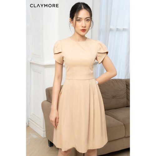 Pleated A Line Dress_CFDAS211417_Claymore Fashion Brand_Đầm A xếp ly hông tay xếp