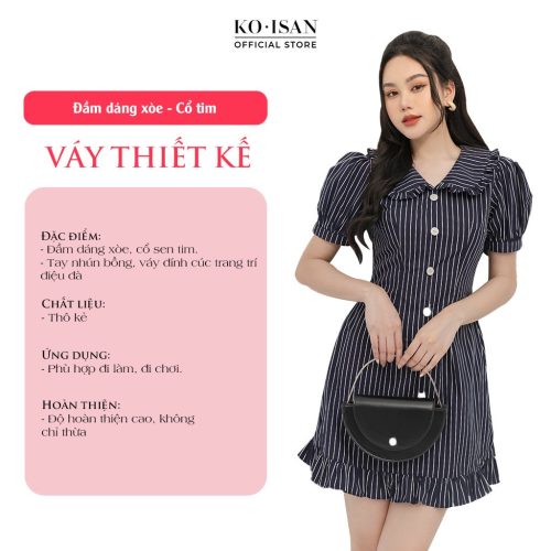 Puff Sleeve Plaid Flared House Dress_21056683_KOISAN Brand_ชุดเดรสผู้หญิงสวยหรู แต่งแถบแนวตั้ง ดีไซน์คล้ายผู้หญิง แขนบาน