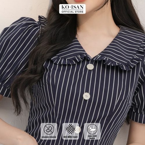 Puff Sleeve Plaid Flared House Dress_21056683_KOISAN Brand_ชุดเดรสผู้หญิงสวยหรู แต่งแถบแนวตั้ง ดีไซน์คล้ายผู้หญิง แขนบาน